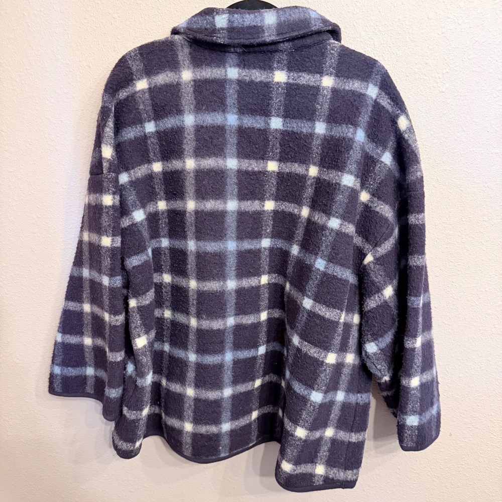 Madewell Women XL Navy Blue Plaid Quarter Zip Pullover Fleece Jacket - Picture 2 of 6